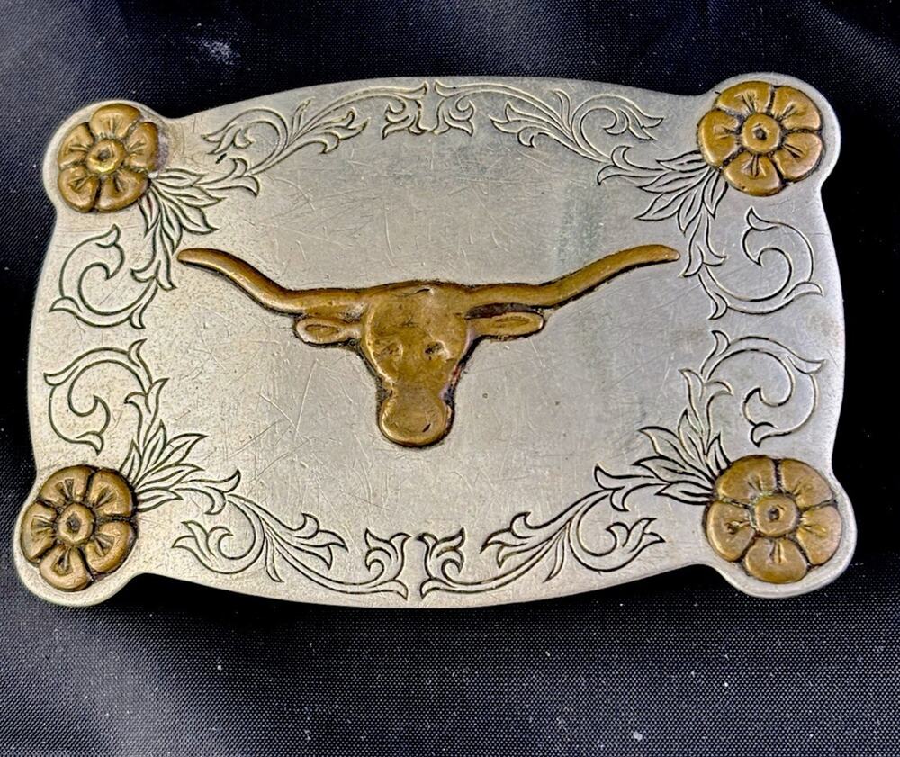 VTG Frontier Buckles Longhorn Bull Cowboy Belt Buckle Nickel Silver